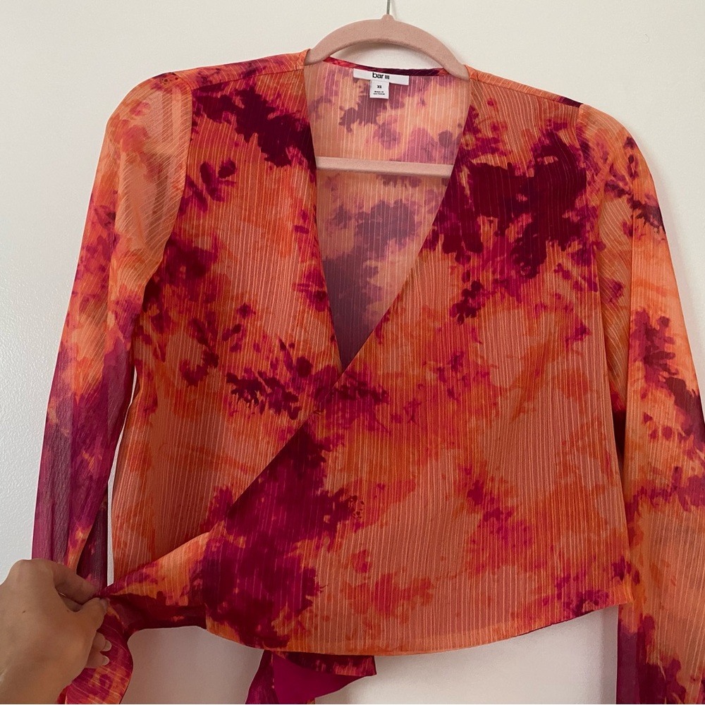 BAR III Orange & Pink Tie Dye Wrap Top SIZE XS